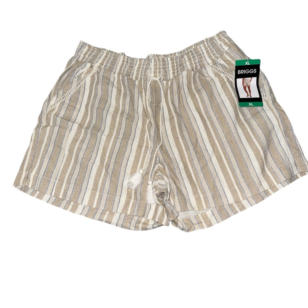 Briggs New York Linen Women's Tan Striped Shorts NWT
